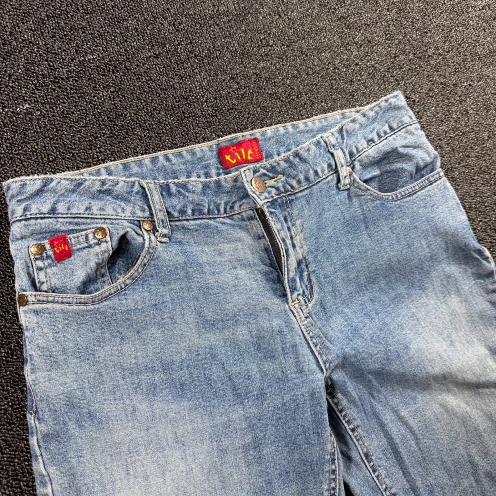 Tilt Flare Leg Low Rise Jeans Womens 7 Regular Light Wash‎ Stretch Denim